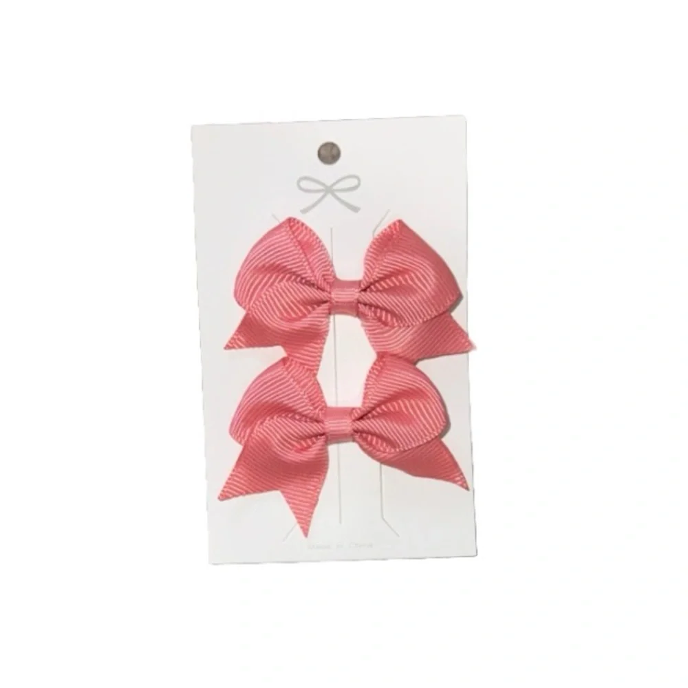 Grosgrain Bow Hair Clips Pink /Set of 2 Universal Hair Accessories NEW